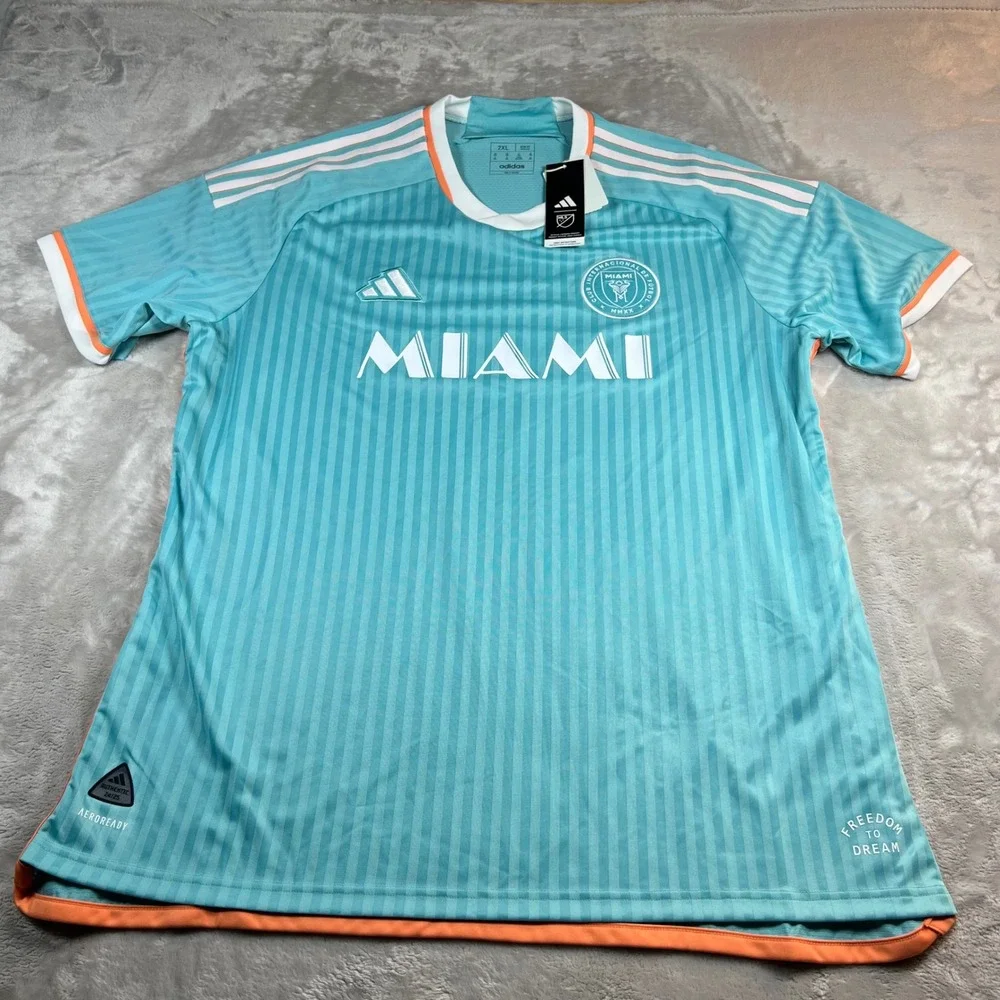 NWT Adidas Mens 2XL Inter Miami CF 2024/25 Third Authentic Jersey Aqua Orange